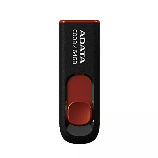 Memoria USB Adata C008, 64GB, USB 2.0, Negro/Rojo