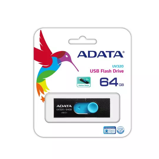 Memoria USB Adata Uv320, 64GB, USB 3. Negro/Azul