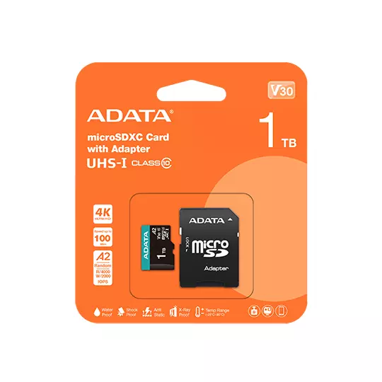 MEMORIA FLASH ADATA V30, 1TB MICROSDXC UHS-I CLASE 10, CON ADAPTADOR