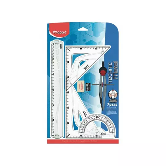 Juego de geometría technic metal Maped premium con 7 piezas