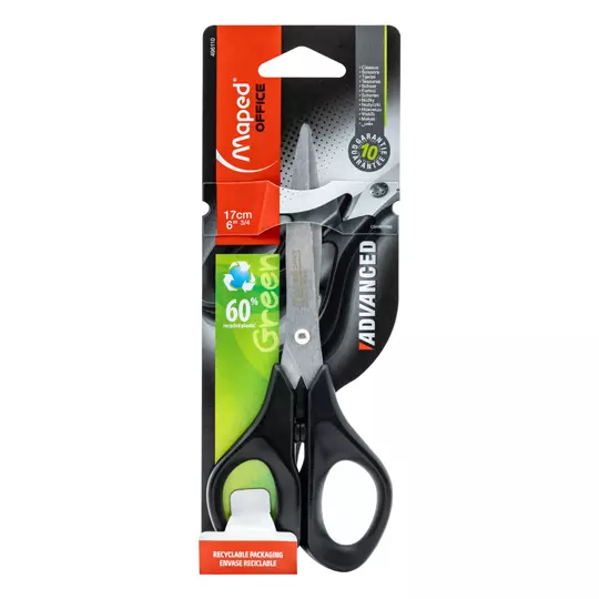 Tijera advanced green Maped de 17 cm  color negro, simétricas