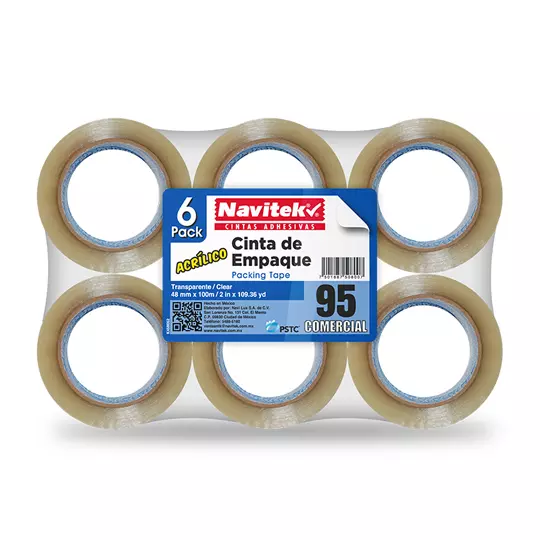 Cinta de empaque uso 95 Navitek transparente 48 mm x 100 m empaque con 6 pzas
