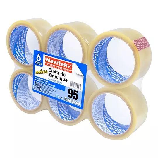 Cinta de empaque uso 95 Navitek transparente 48 mm x 50 m empaque con 6 pzas