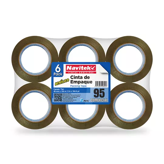 Cinta de empaque uso 95 Navitek canela 48 mm x 150 m empaque con 6 pzas