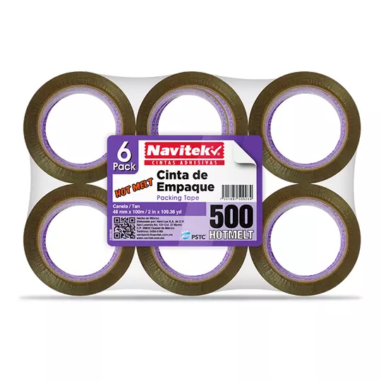 Cinta de empaque uso 500 Navitek canela 48 mm x 100 m empaque con 6 pzas