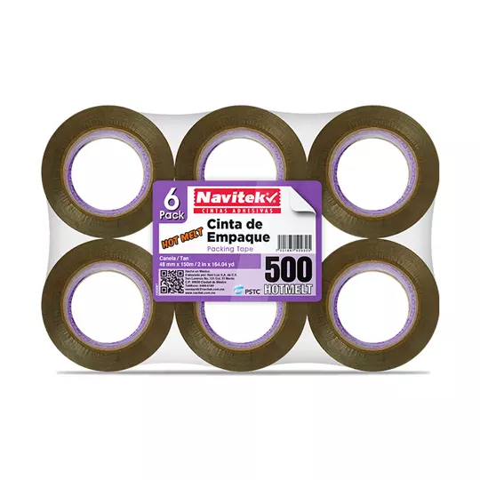 Cinta de empaque uso 500 Navitek canela 48 mm x 150 m empaque con 6 pzas