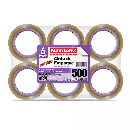 Cinta de empaque uso 500 Navitek transparente 48 mm x 100 m empaque con 6 pzas