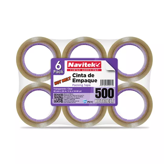 Cinta de empaque uso 500 Navitek transparente 48 mm x 50 m empaque con 6 piezas