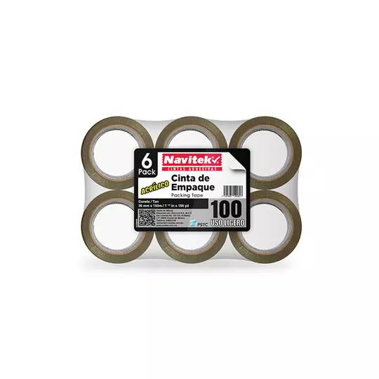 Cinta de empaque uso 100 Navitek canela 36 mm x 150 m empaque con 6 pzas