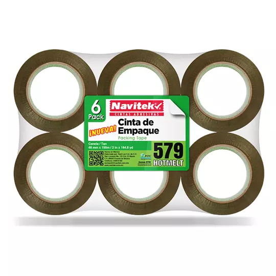 Cinta de empaque uso 579 Navitek canela 48 mm x 150 m empaque con 6 pzas