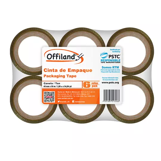 Cinta  de empaque uso 040 Offiland canela 48 mm x 50 m empaque con 6 pzas