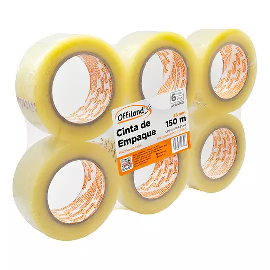Cinta  de empaque uso 041 Offiland transparente 48 mm x 150 m empaque 6 pzas