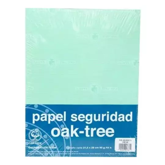 Paquete de papel seguridad Oaktree verdeclaro tamaño carta 90gr paquete con 100
