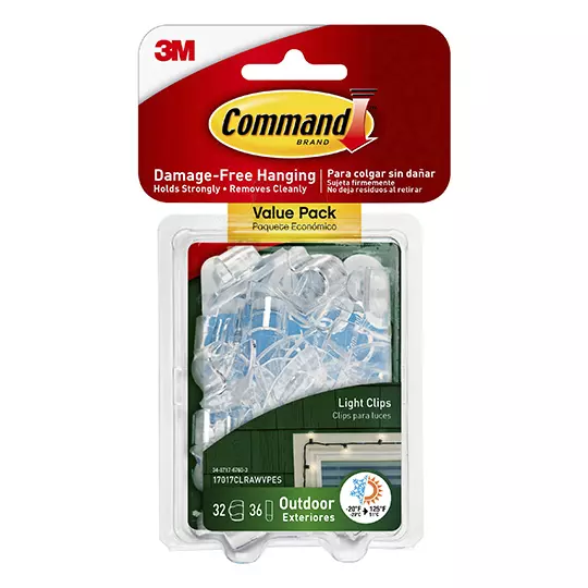 Ganchos adhesivos para exteriores Command, Clip transparente Pack 32 piezas