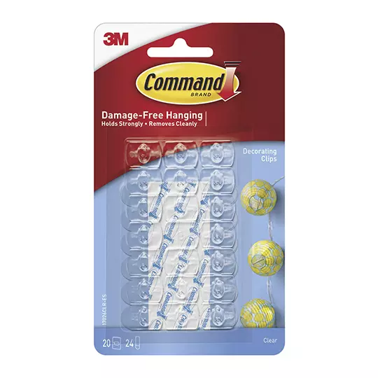 Mini ganchos adhesivos para interiores Command, Transparentes Pack 20 piezas