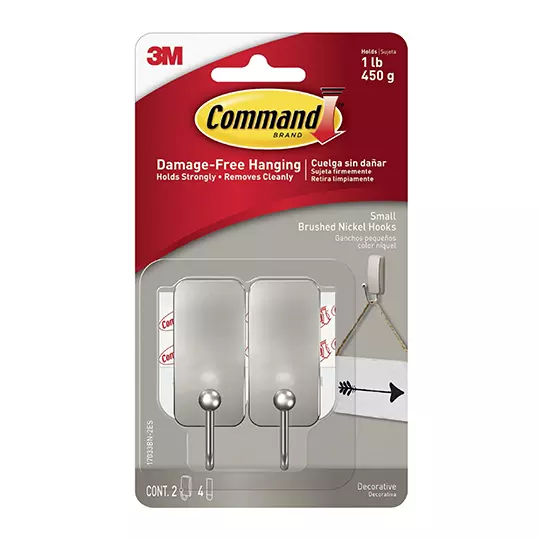 Gancho autoahesivo para interiores Command, Pequeño de Níquel, Pack 2 piezas