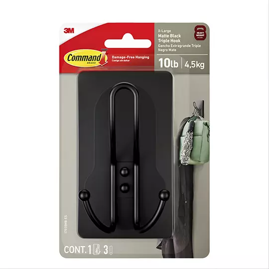 Gancho adhesivo Command, Extra grande color negro mate, Pack 1 pieza