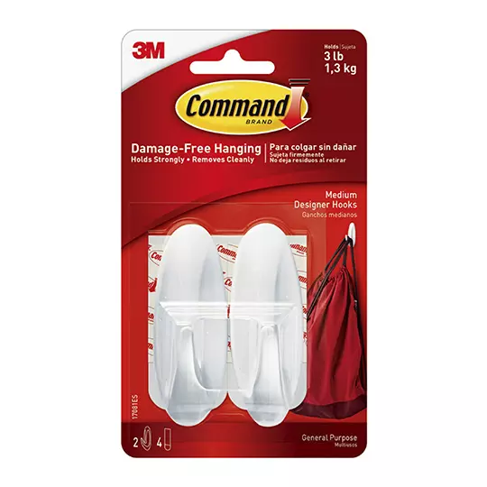Ganchos adhesivos para interiores Command Blancos Medianos Pack 2 piezas