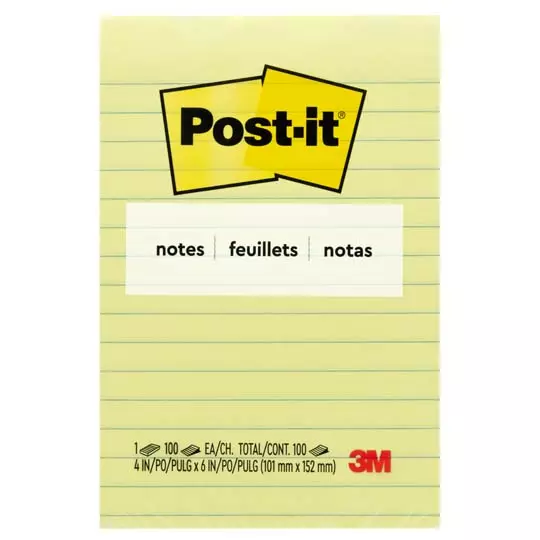 Notas adhesivas Mod. 660 Post-it amarillas 4x6 pulgadas 1 block con 100 hojas ra