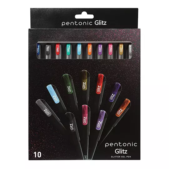 Bolígrafo de gel mediano Pentonic Glitter 1.0 mm colores surtidos caja c/10 pzs