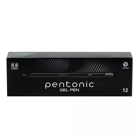 Bolígrafo de gel extra fino Pentonic Gel Pen 0.6 mm color negro caja c/12 pzs