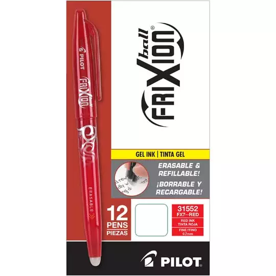 Bolígrafo fino Frixion Ball Pilot tinta gel borrable, color rojo, caja c/12 p