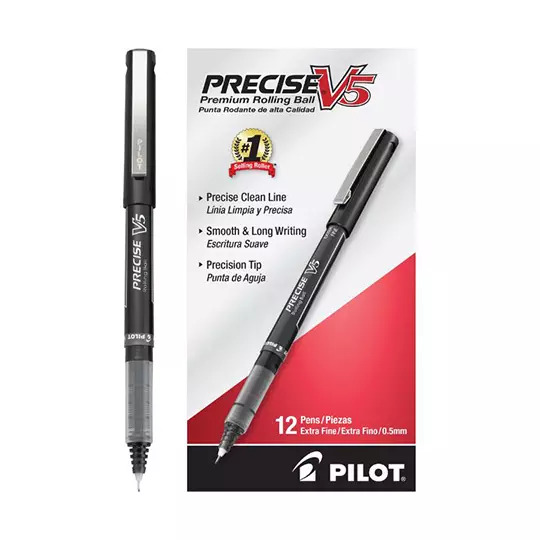 Bolígrafo extra fino Precise V5 Pilot punta rodante, color negro, 12 piezas