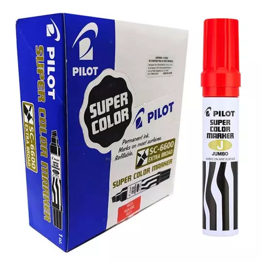 Marcador permanente Jumbo Pilot punta cincel hasta 12.5 mm, rojo, caja c/12 pzs
