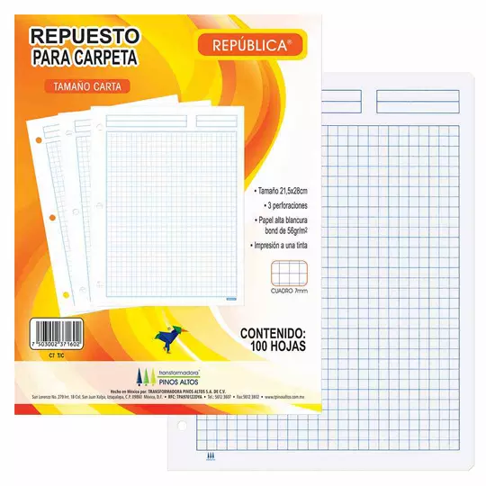 Repuesto para carpeta Pinos Altos car cuadro grande paquete con 100 hojas