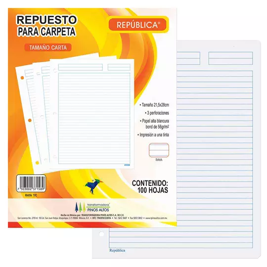 Repuesto para carpeta Pinos Altos car raya paquete con 100 hojas