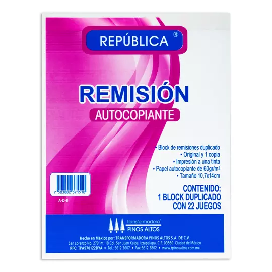 Remisión autocopiante Pinos Altos de 1/8.