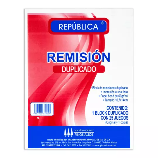 Remisión duplicado Pinos Altos de 1/8.