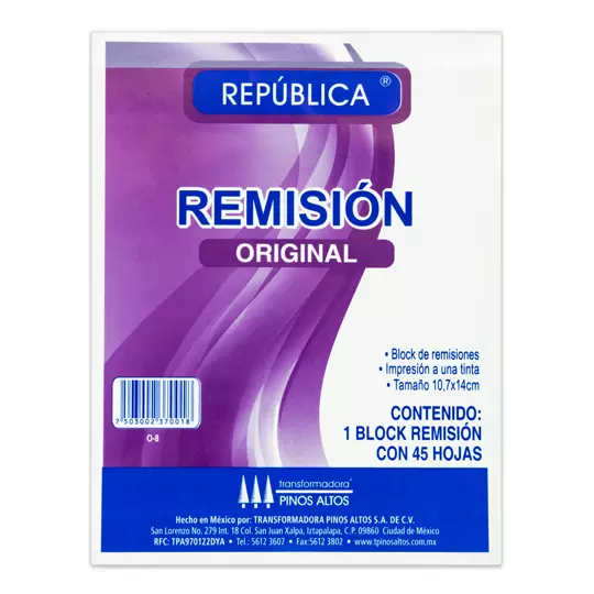 Remisión original Pinos Altos de 1/8.