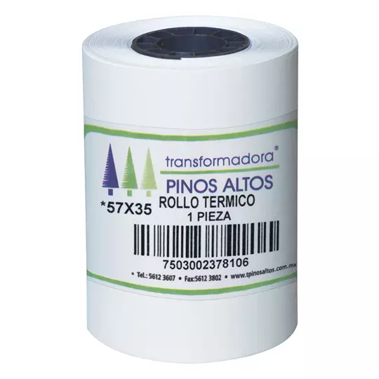 Rollo de papel térmico Pinos Altos 57 x 35 mm caja con 300 rollos a granel