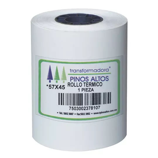 Rollo de papel térmico Pinos Altos 57 x 45 mm caja con 200 rollos a granel