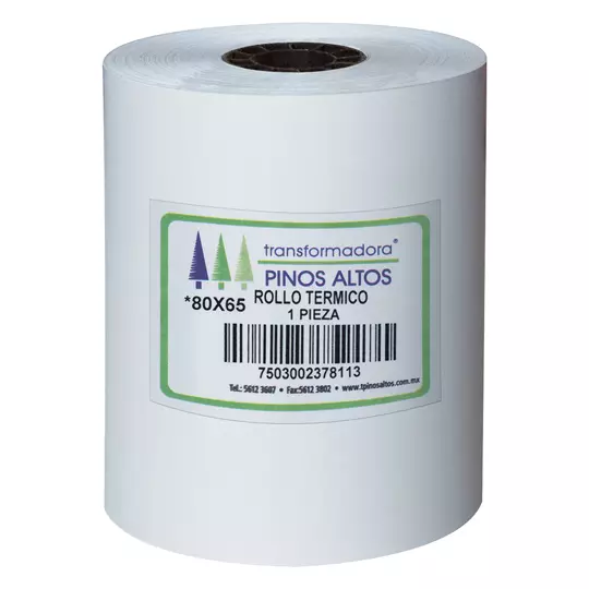 Rollo de papel térmico Pinos Altos 80 x 65 mm caja con 50 rollos a granel