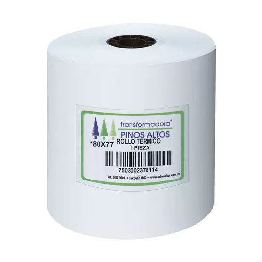 Rollo de papel térmico Pinos Altos 80 x 77 mm caja con 50 rollos a granel