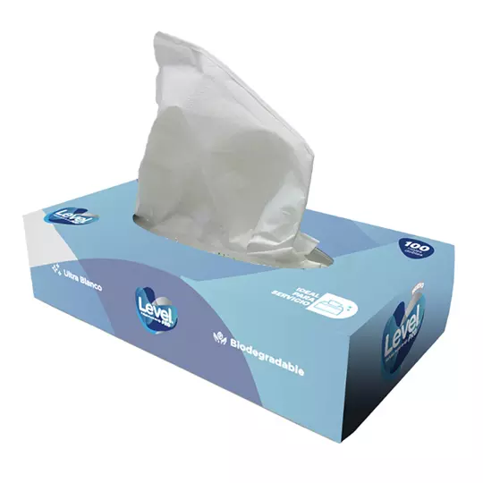 Pañuelo facial Level Pro cajilla con 100 hojas dobles, caja con 30 cajillas