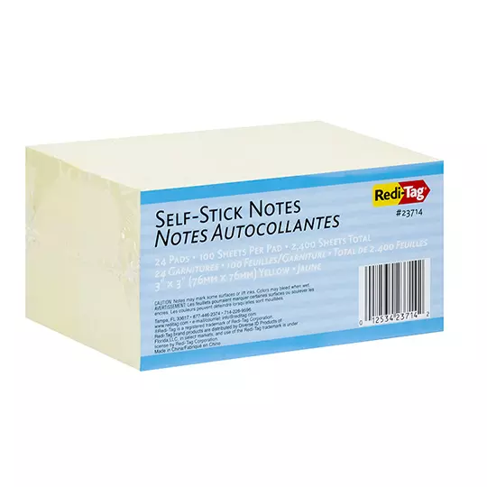 Notas adhesivas Redi-Tag 3" x 3" amarillo pastel, paquete con 24 blocks.