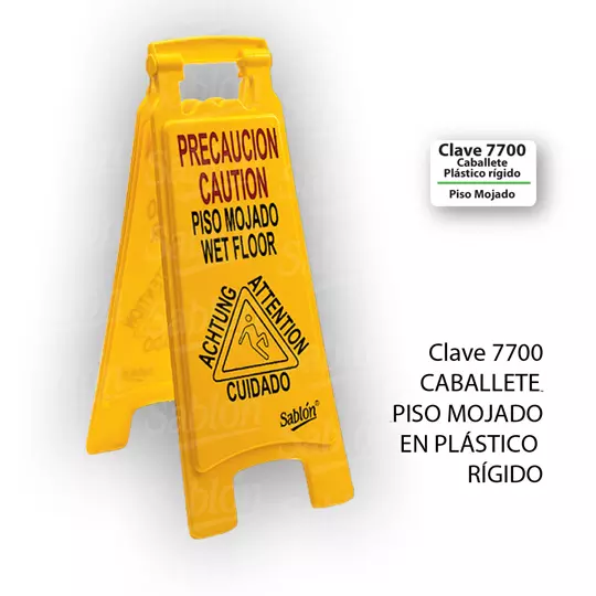 Señal caballete piso mojado.