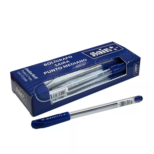 Bolígrafo SAIRA semi gel punto mediano 0.7 mm color azul caja con 12 piezas