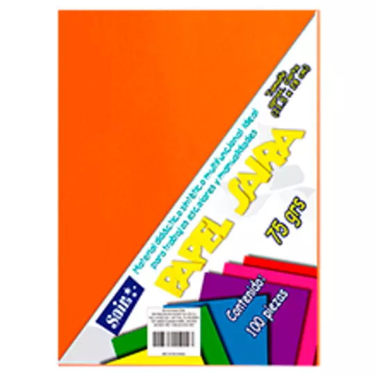 Paquete de hojas de color saira tamaño carta naranja 75 grs 100 hojas