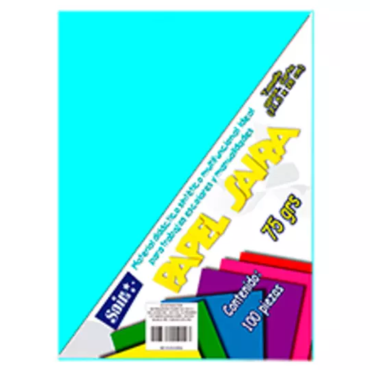 Paquete de hojas de color saira tamaño carta  azul pastel 75 grs 100 hojas
