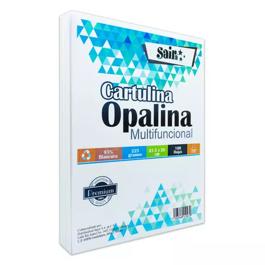 Paquete de cartulina opalina blancura 95%225gr.Saira tamaño carta paquete 100 hs