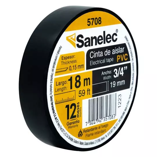 Cinta de aislar Santul 18m color negra.