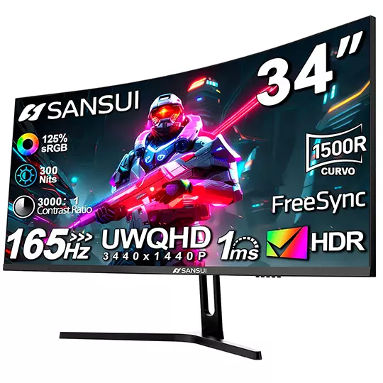 Monitor Curvo SANSUI de 34 pulgadas.