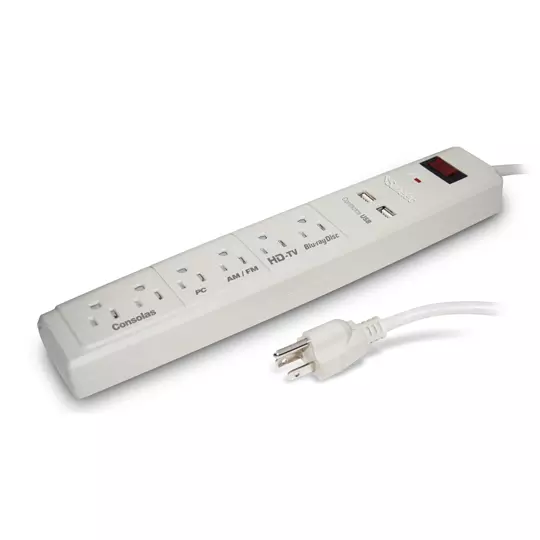 Supresor de picos santul 450 j 6 contactos y 2 USB color blanco