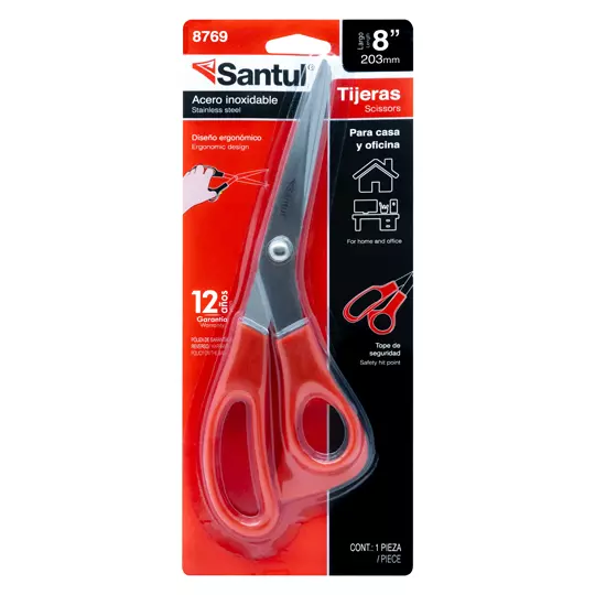 Tijeras santul de 20 CM (8 pulgadas) color rojo.