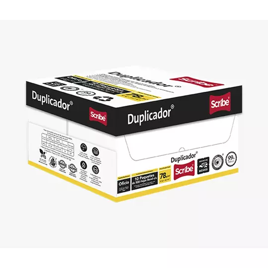 Caja de papel bond Scribe Duplicador tamaño oficio 99% de blancura 78 grs