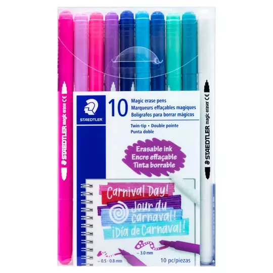 Marcador Mágico Staedtler borrable doble punta, estuche con 10 piezas.
